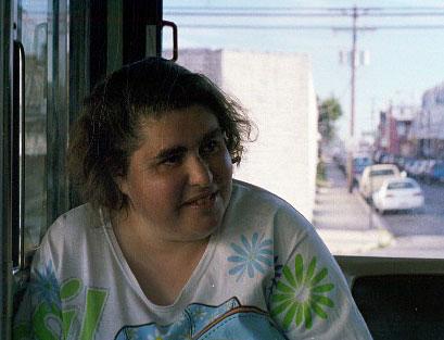 Beth on the bus.