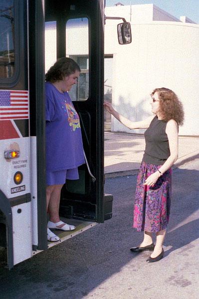 Beth and Rachel at the bus.